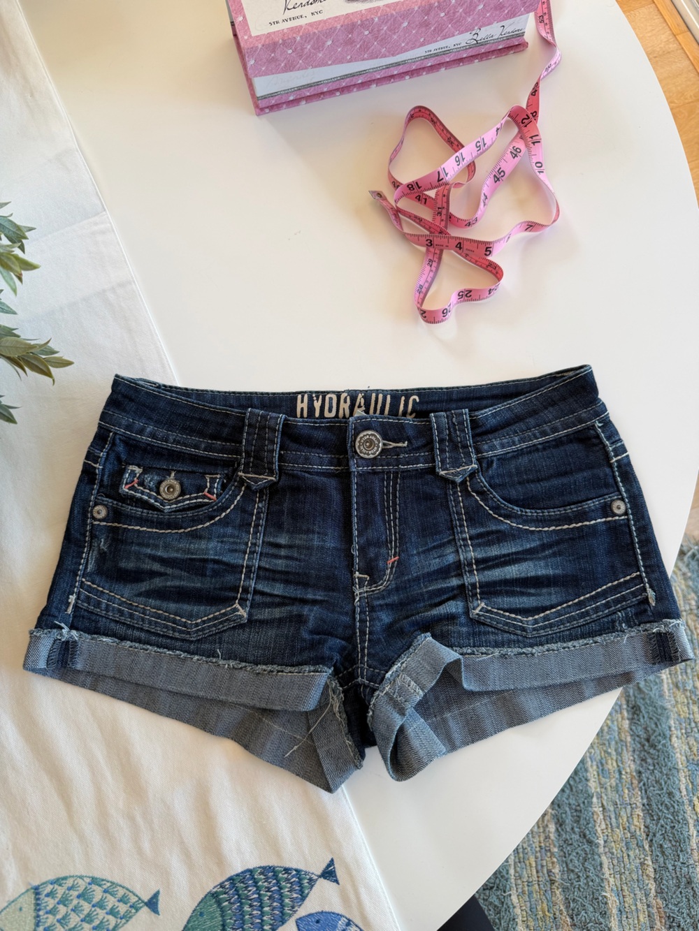 Vintage Dark Wash Denim Cuffed Shorts